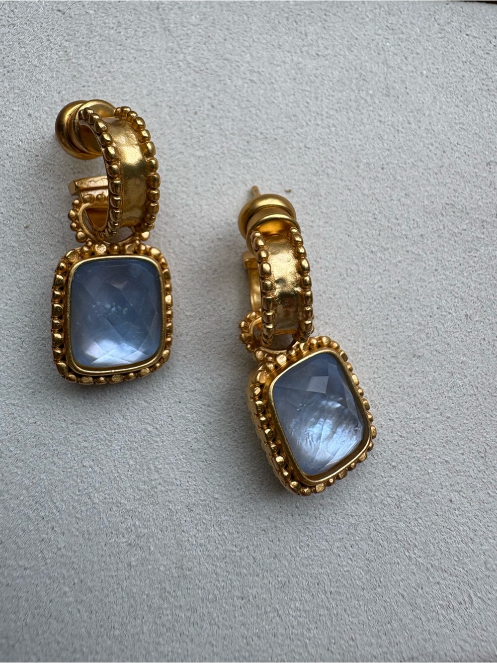 Julie Vos Gold Drop Earrings with Pale Blue Stones